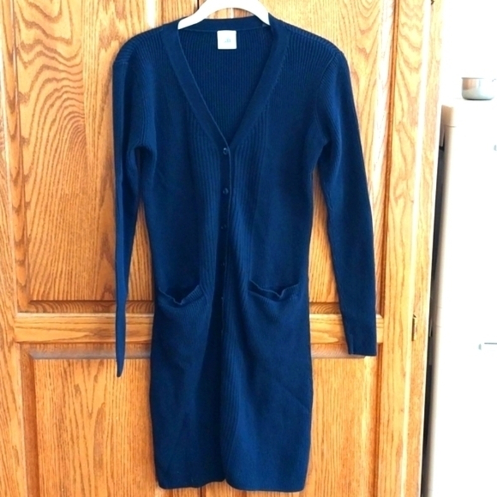 CAbi NWOT Women's XS Council Long‎ Navy Blue Ribbed Cardigan Sweater Duster 5450